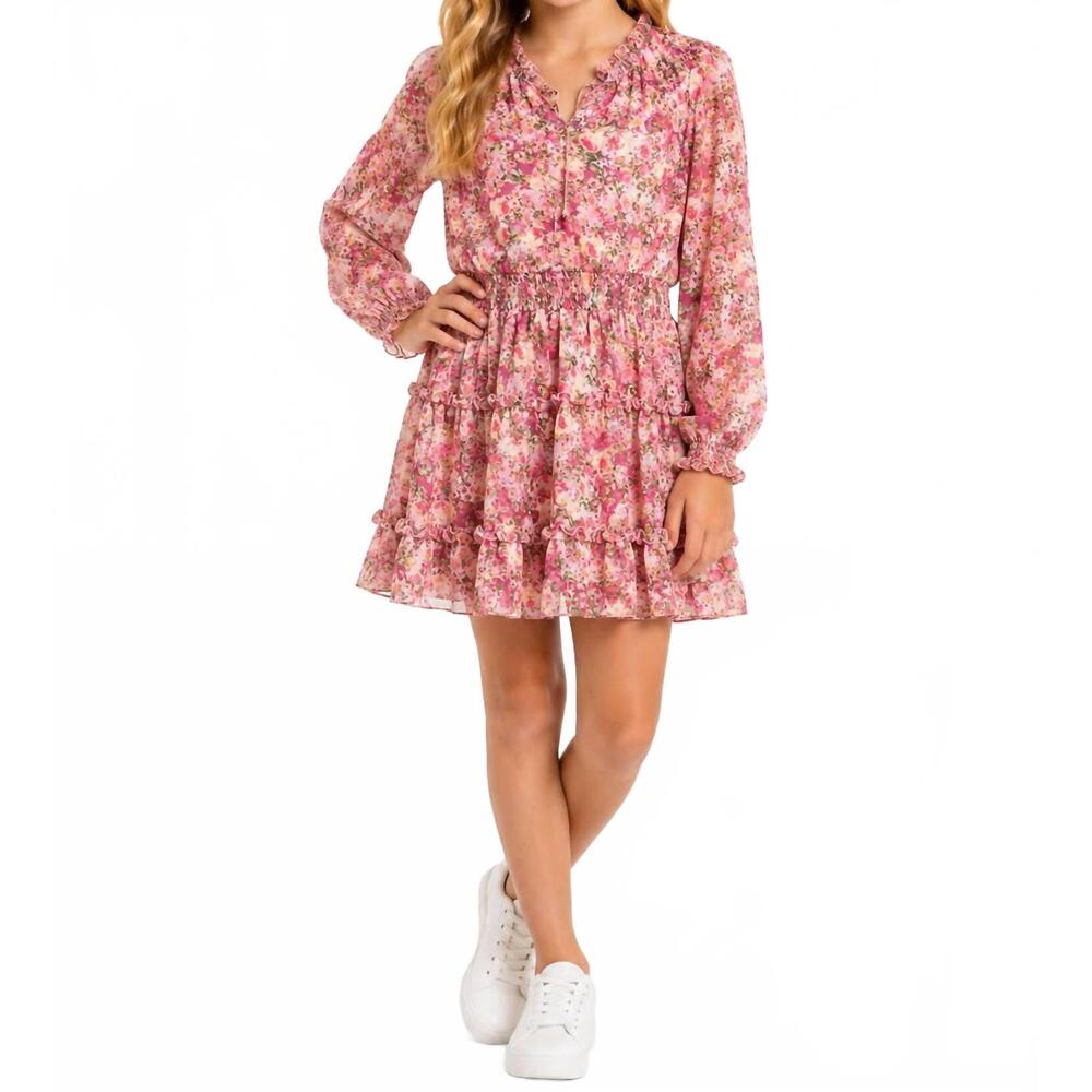 NEW FLOWERS BY ZOE tween floral long sleeve dress in pink
